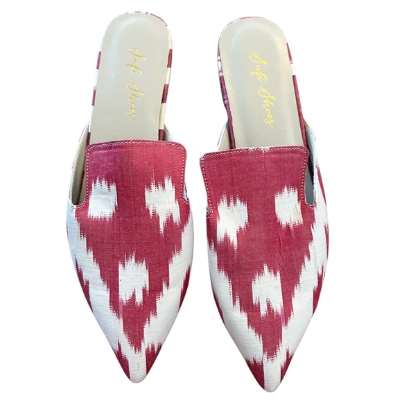 Sufi Shoes Shoes - SUFI SHOES Handmade Silk Ikat
Slippers Turkish Mules Shoes 39 Red White New